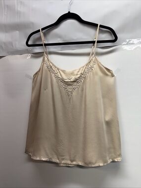 Nomad the Label Bamboo Tank Top Tunic Women’s‎ Sz 12 Ivory Tan Embroidered Flowy